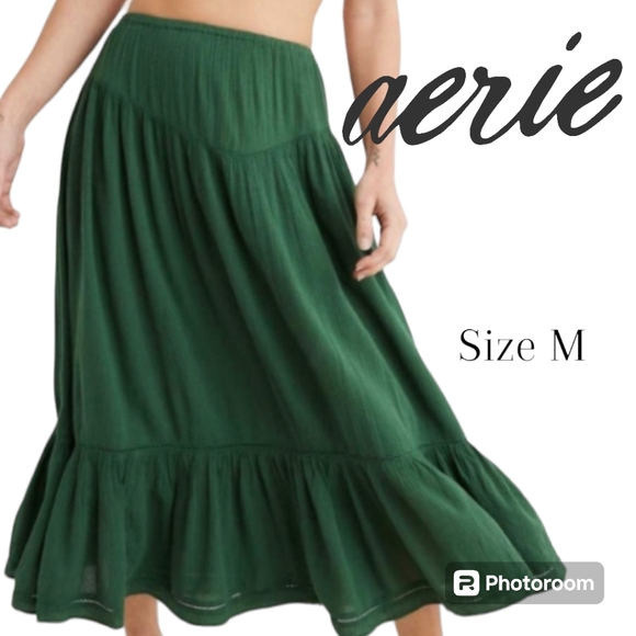 aerie Dresses & Skirts - 💚 aerie V Yoke Cotton Crinkle Midi Skirt, M